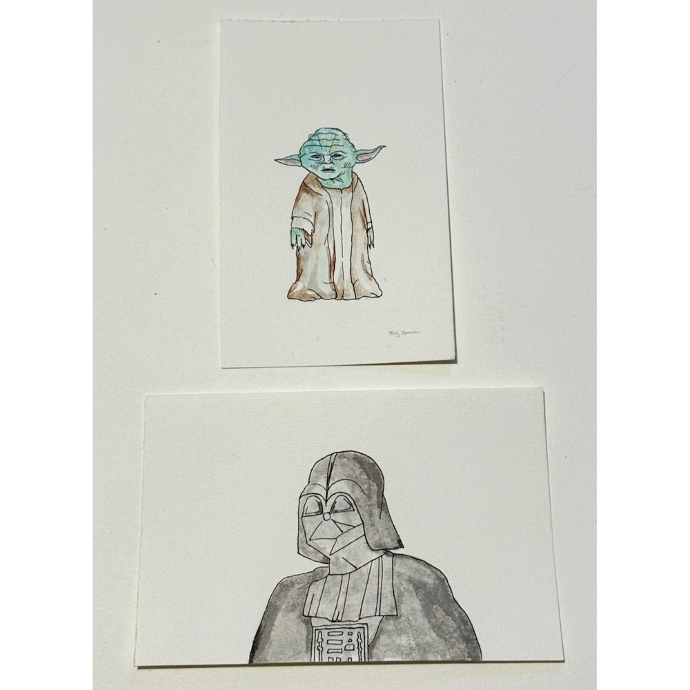 Lot of 2 Original Star Wars Fan Art OOAK original ink pen watercolor artworks